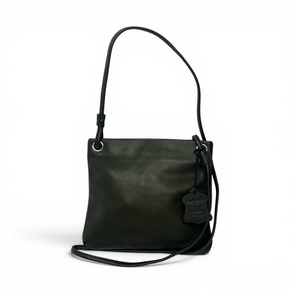 Margot New York Women's Kari Crossbody Bag Black Leather Square Purse